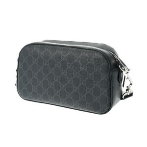 Gucci GG Shoulder Gray Black Bag Supreme Leather
